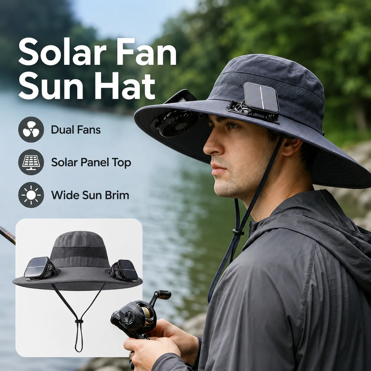 Solar Fan Sun Hat with Dual Fans Wide Brim Sun Protection Hat Outdoor Fishing Hiking Camping Hat with USB-C Rechargeable Fan
Solar Fan Sun Hat with Dual Fans Wide Brim Sun Protection Hat Outdoor Fishing Hiking Camping Hat with USB-C Rechargeable Fan