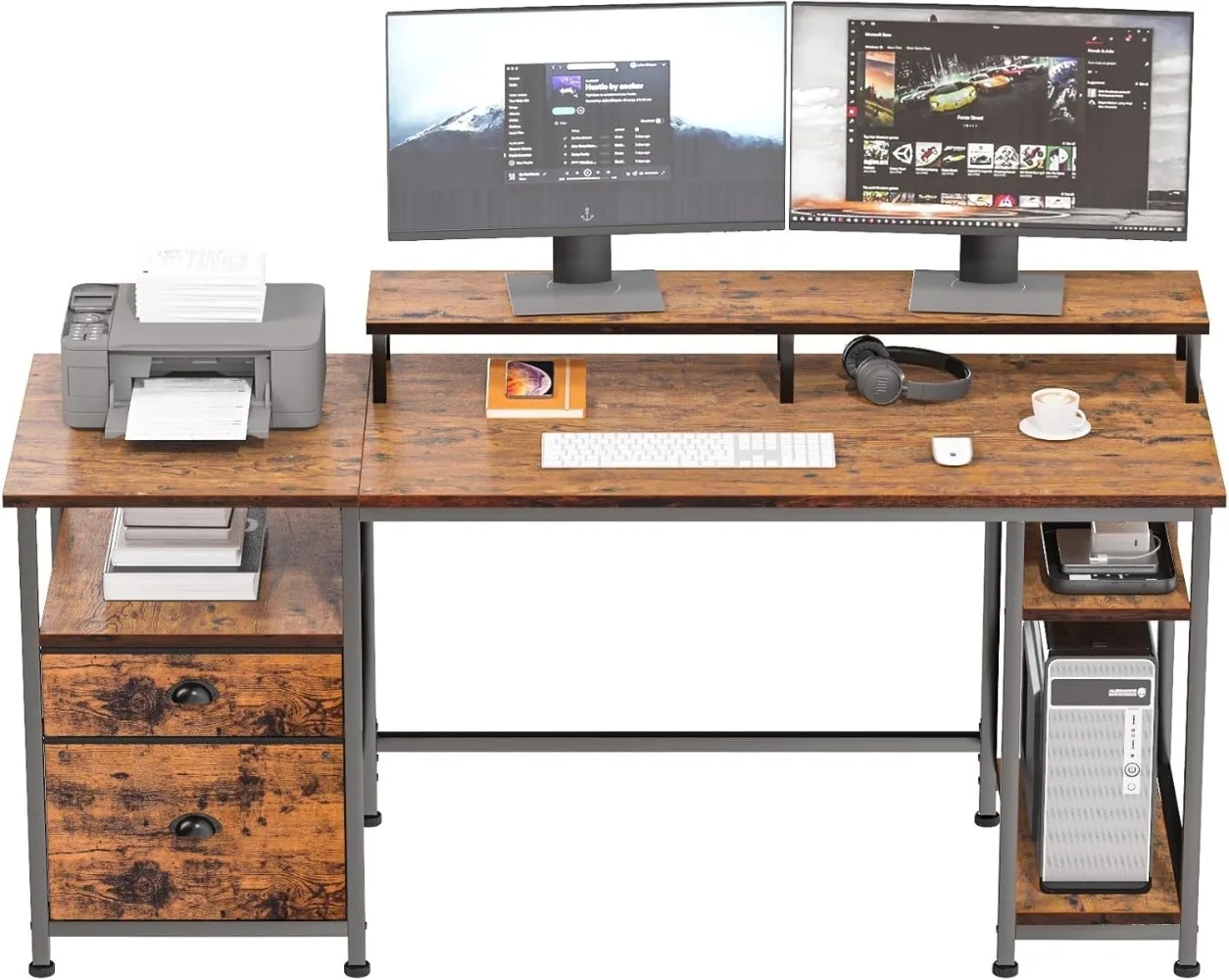 Furologee Computer Desk with Shelves and Drawer,61"Long Desk with Fabric File Drawer,Industrial Writing Desk with Large Monitor
Furologee Computer Desk with Shelves and Drawer,61"Long Desk with Fabric File Drawer,Industrial Writing Desk with Large Monitor