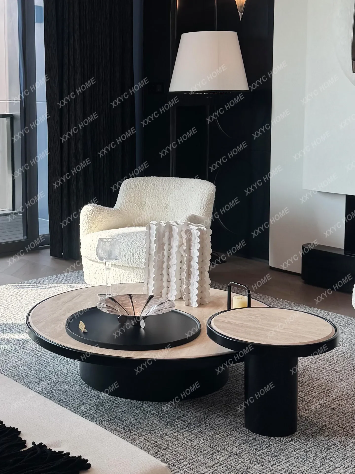 Minimalist natural travertine coffee table set - solid wood round living room table combination - mid-century modern for small s
Minimalist natural travertine coffee table set - solid wood round living room table combination - mid-century modern for small s