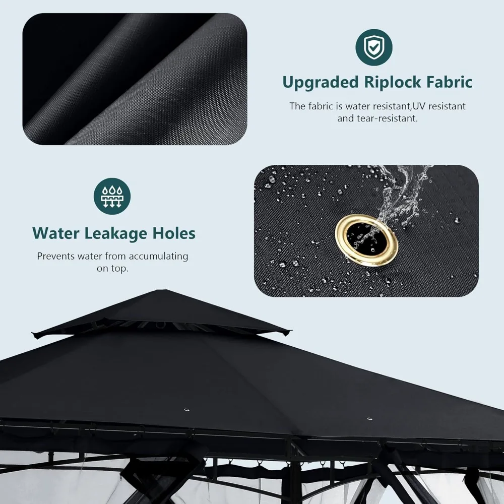 Outdoor Garden Gazebo for Patios with Stable Steel Frame and Netting Walls (10x12,Black), Customized
Outdoor Garden Gazebo for Patios with Stable Steel Frame and Netting Walls (10x12,Black), Customized