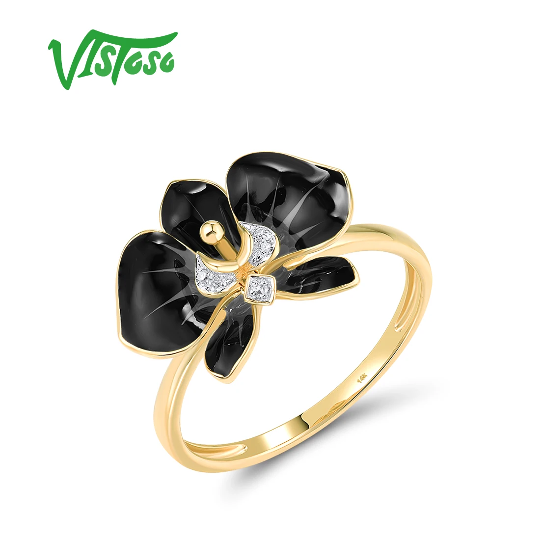 VISTOSO Pure14K 585 Yellow Gold Rings For Women Sparkling Diamond Black Enamel Flower Fantastic Wedding Engagement Fine Jewelry
VISTOSO Pure14K 585 Yellow Gold Rings For Women Sparkling Diamond Black Enamel Flower Fantastic Wedding Engagement Fine Jewelry