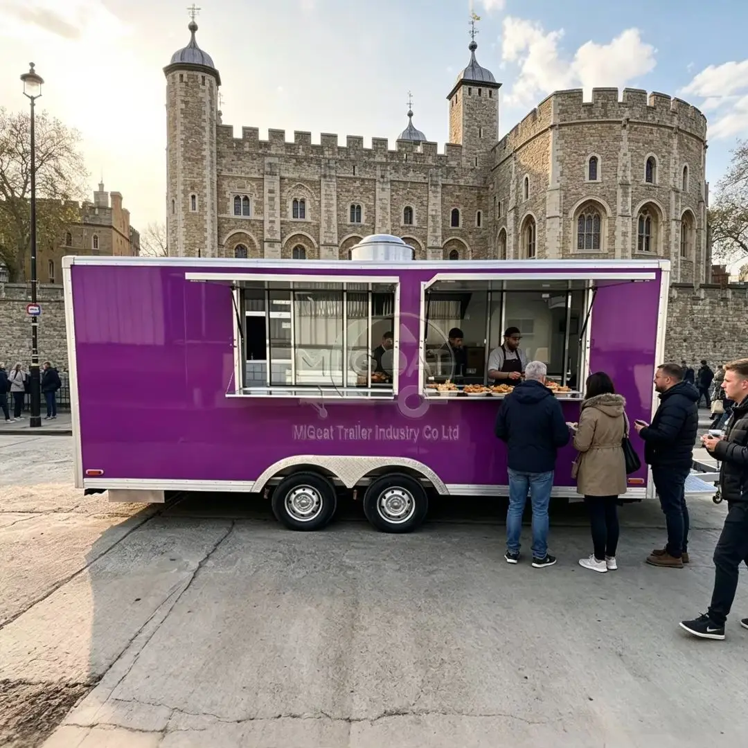 Glossy Purple 2-Axle Square Food Trailer with Dual Service Windows Commercial Mobile Food Truck for Street Snack Business
Glossy Purple 2-Axle Square Food Trailer with Dual Service Windows Commercial Mobile Food Truck for Street Snack Business