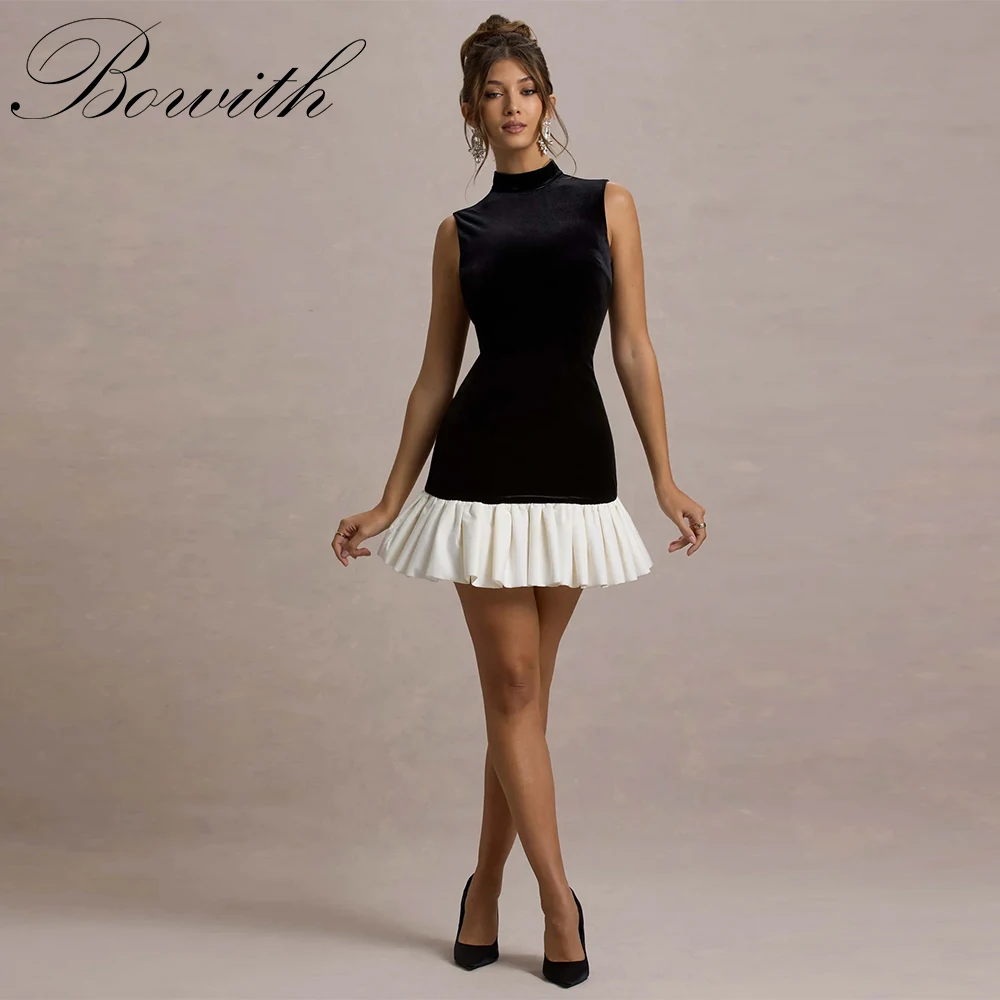 Bowith Mini Party Dresses High Collar Sleeveless Prom Dresses Customized Above Knee Draped Black and White Evening Dresses
Bowith Mini Party Dresses High Collar Sleeveless Prom Dresses Customized Above Knee Draped Black and White Evening Dresses
