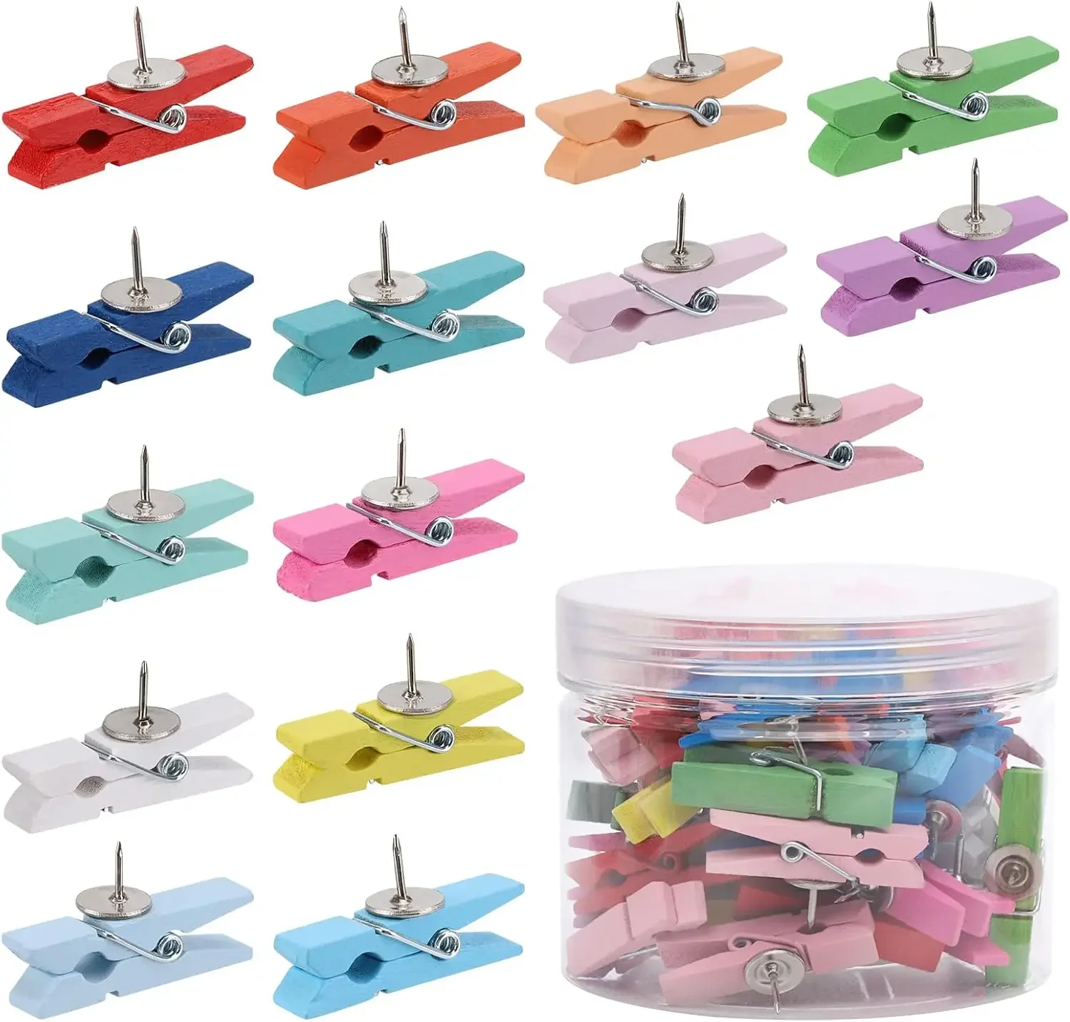 50 Colorful Wooden Clip Push Pins For Cork Boards, Photos, Crafts & Office Use
50 Colorful Wooden Clip Push Pins For Cork Boards, Photos, Crafts & Office Use