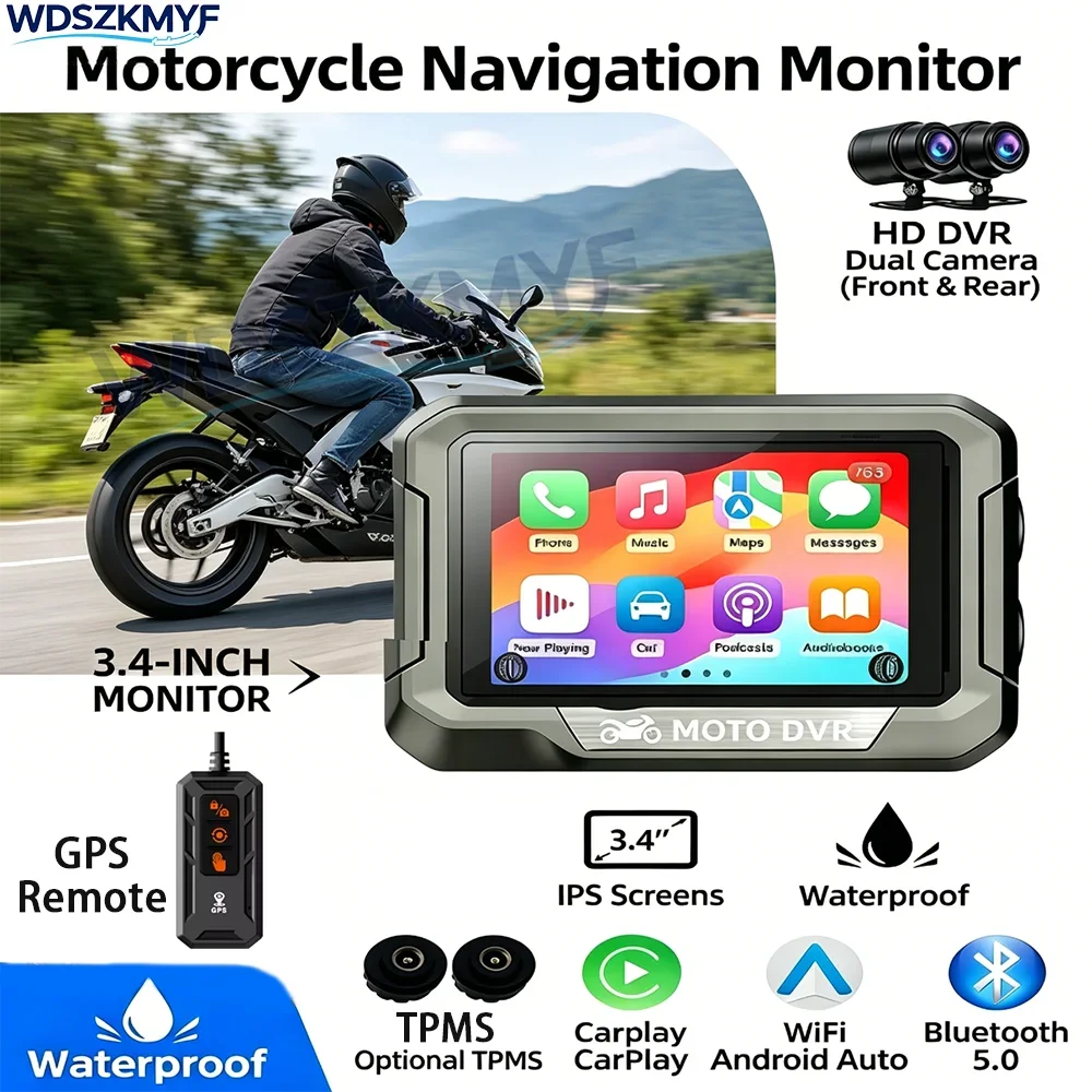 3.4 Inch Motorcycle Display Screen GPS Remote Control Moto Navigation Monitor CarPlay Android Auto IP67 Waterproof Optional TPMS
3.4 Inch Motorcycle Display Screen GPS Remote Control Moto Navigation Monitor CarPlay Android Auto IP67 Waterproof Optional TPMS