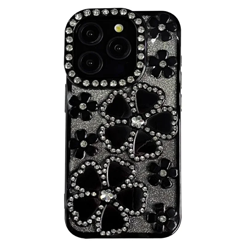 Diamond five leaf clover phone case for iPhone 15 16promax 14 13 12pro Max transparent case bling rhinestone black cover funda
Diamond five leaf clover phone case for iPhone 15 16promax 14 13 12pro Max transparent case bling rhinestone black cover funda