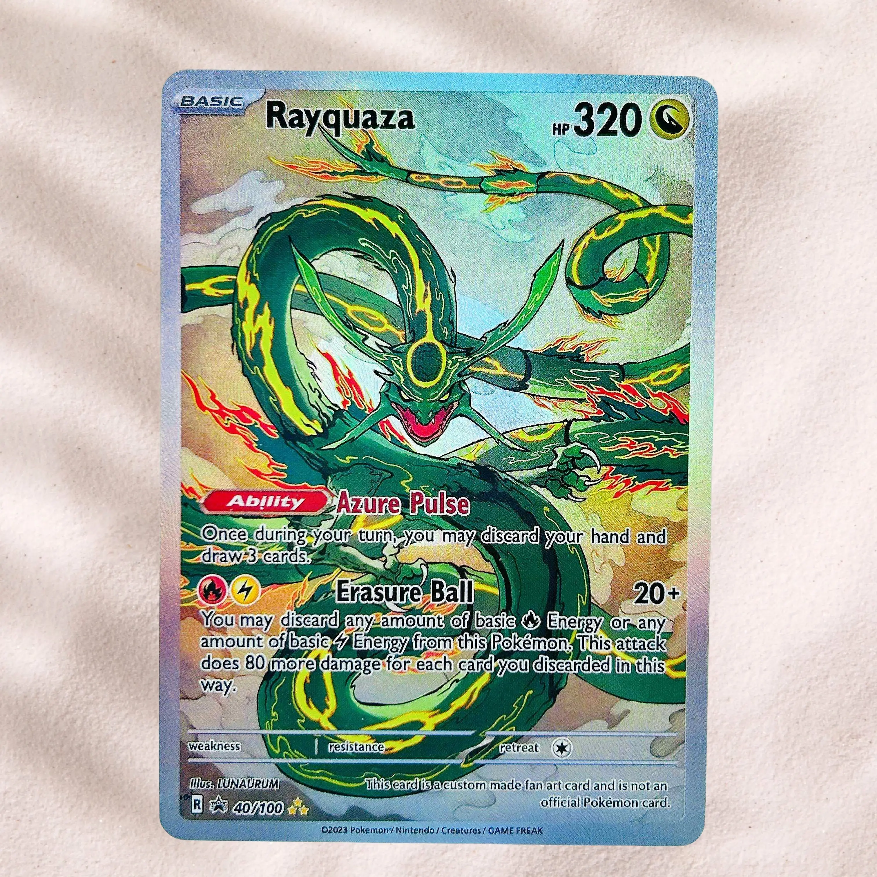 DIY Pokemon Rayquaza 40/100 Holographic Texture English Version Premium Anime Collection Card Perfect Condition
DIY Pokemon Rayquaza 40/100 Holographic Texture English Version Premium Anime Collection Card Perfect Condition