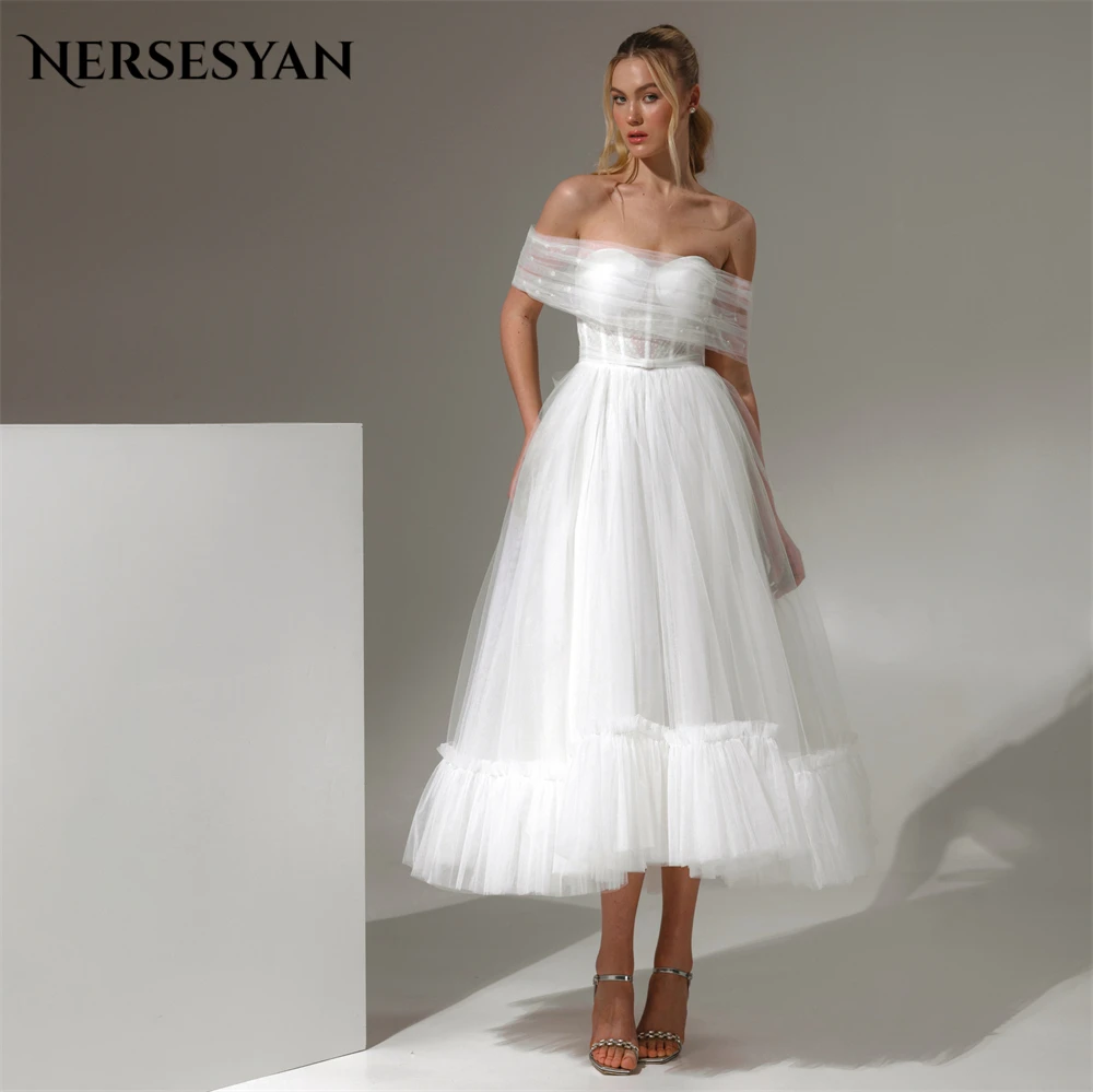 Nersesyan Elegant Glitter Wedding Dresses Pleated Off Shoulder A-Line Tea Length Bridal Gowns Backless Sequins Shiny Bride Dress
Nersesyan Elegant Glitter Wedding Dresses Pleated Off Shoulder A-Line Tea Length Bridal Gowns Backless Sequins Shiny Bride Dress