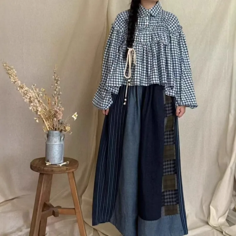 Johnature 2023, осенняя новая французская клетчатая рубашка из чистого хлопка с рукавами-фонариками, простая рубашка для женщин, повседневные свободные универсальные блузки
Johnature 2023, осенняя новая французская клетчатая рубашка из чистого хлопка с рукавами-фонариками, простая рубашка для женщин, повседневные свободные универсальные блузки