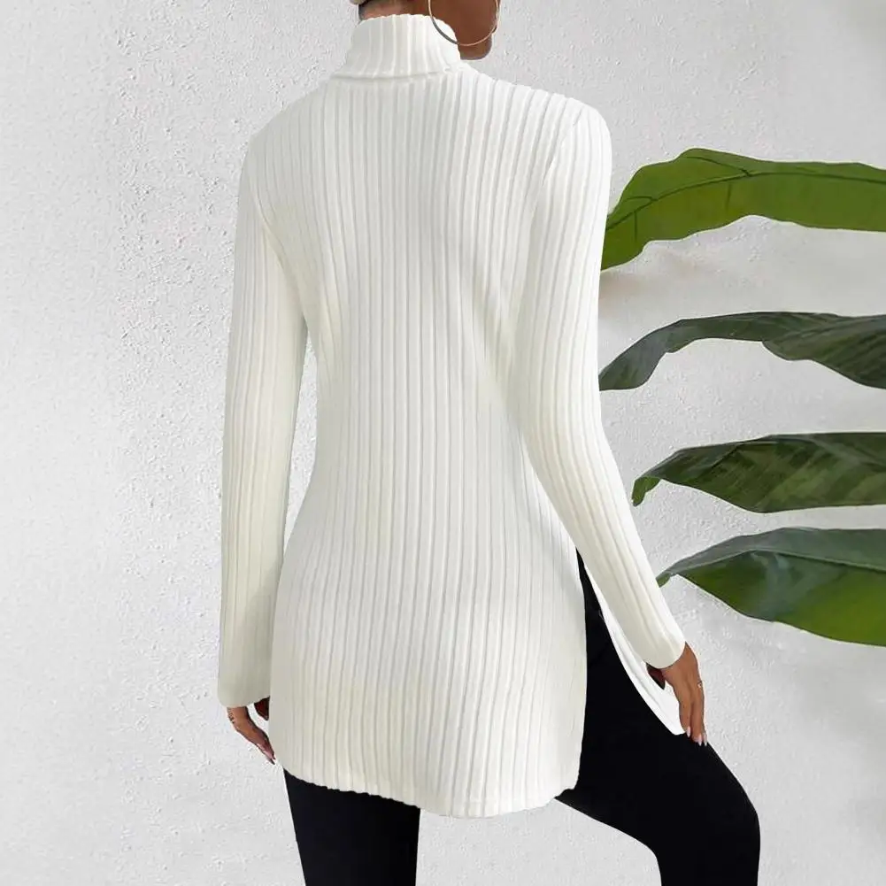 Women Knitting Tops High Collar Long Sleeve Slim Fit Sweater Tops Mid-length Side Split Design Solid Color High Neck Ribbed Top
Women Knitting Tops High Collar Long Sleeve Slim Fit Sweater Tops Mid-length Side Split Design Solid Color High Neck Ribbed Top