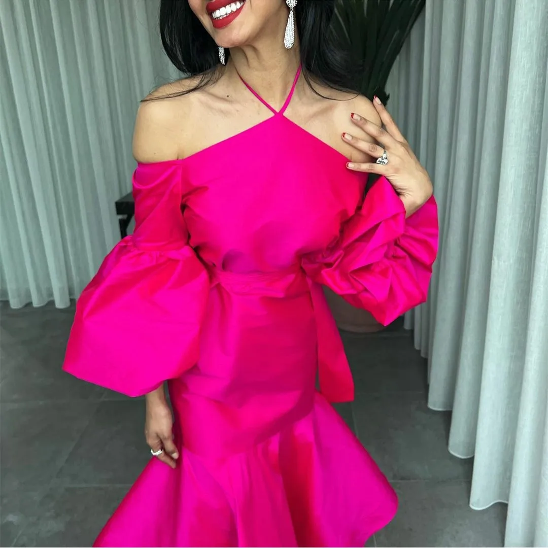 2023 Sexy Elegant Short Evening Dresses Puffy Sleeve Mermaid Fuchsia Tea LengthRuffle Prom Dresses For Women فساتين السهرة 2022
2023 Sexy Elegant Short Evening Dresses Puffy Sleeve Mermaid Fuchsia Tea LengthRuffle Prom Dresses For Women فساتين السهرة 2022