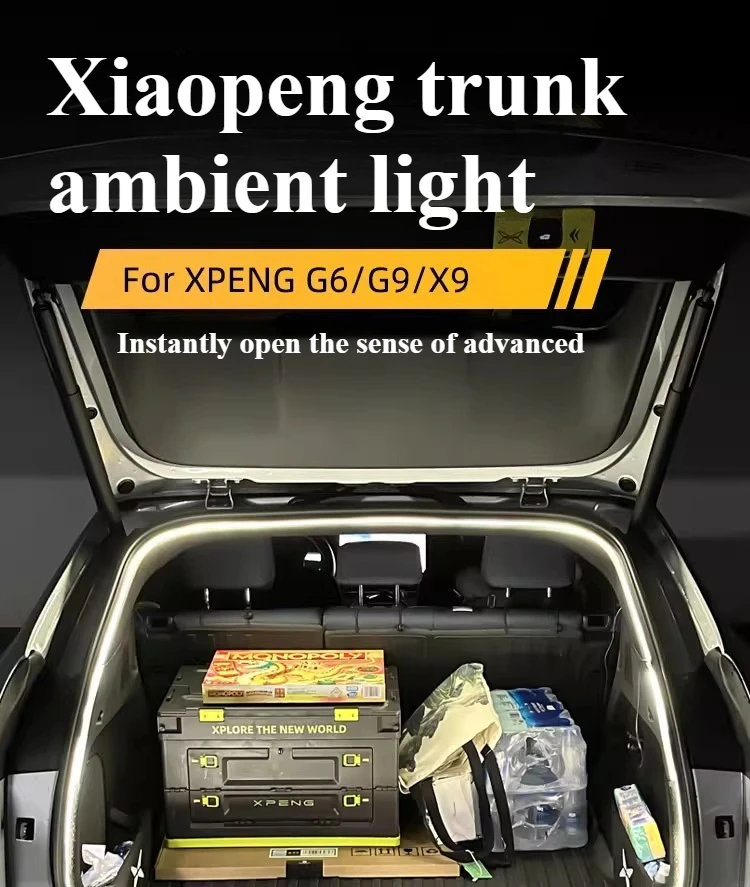 For Xpeng G6/G9/X9 Trunk Ambient Lighting Upgrade Kit Custom Fit LED Welcome Lights Interior Decoration Car Accessories 2024 
For Xpeng G6/G9/X9 Trunk Ambient Lighting Upgrade Kit Custom Fit LED Welcome Lights Interior Decoration Car Accessories 2024