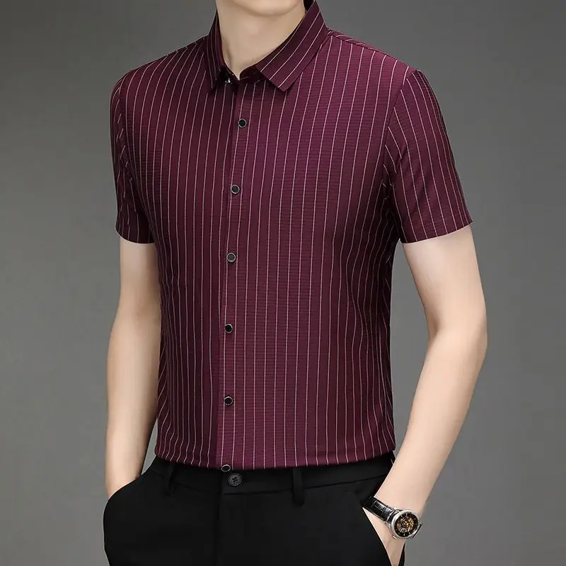 Summer Shirt for Men Featuring Ice Silk Material Striped and Short Sleeve Excellent for Middle-aged Businessmen and Fathers
Summer Shirt for Men Featuring Ice Silk Material Striped and Short Sleeve Excellent for Middle-aged Businessmen and Fathers