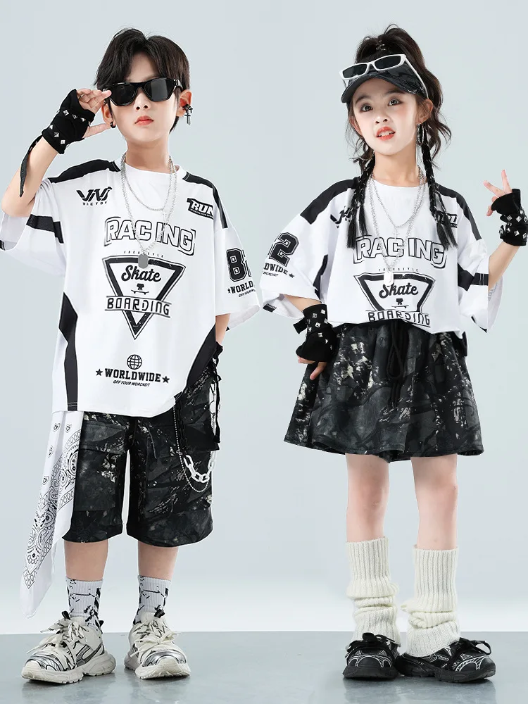 Kid Kpop Hip Hop Clothing White Letters T Shirt Print Street Cargo Shorts Pleated Mini Skirt for Girl Boy Dance Costume Clothes
Kid Kpop Hip Hop Clothing White Letters T Shirt Print Street Cargo Shorts Pleated Mini Skirt for Girl Boy Dance Costume Clothes