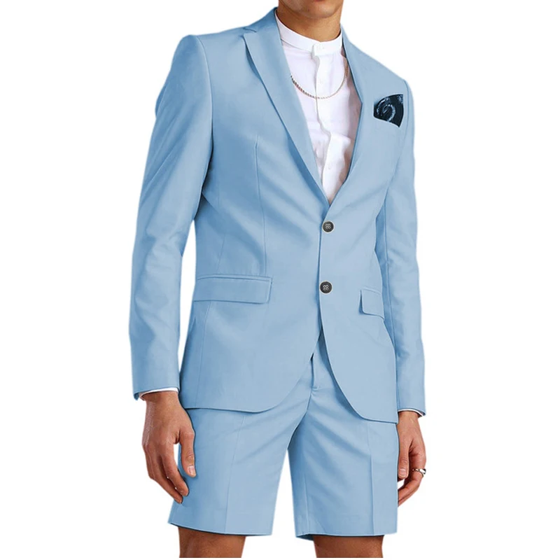 Casual Summer Light Blue Men Suit With Short Pants 2 Piece Groom Beach Tuxedos For Wedding Male Fashion Blazer
Casual Summer Light Blue Men Suit With Short Pants 2 Piece Groom Beach Tuxedos For Wedding Male Fashion Blazer