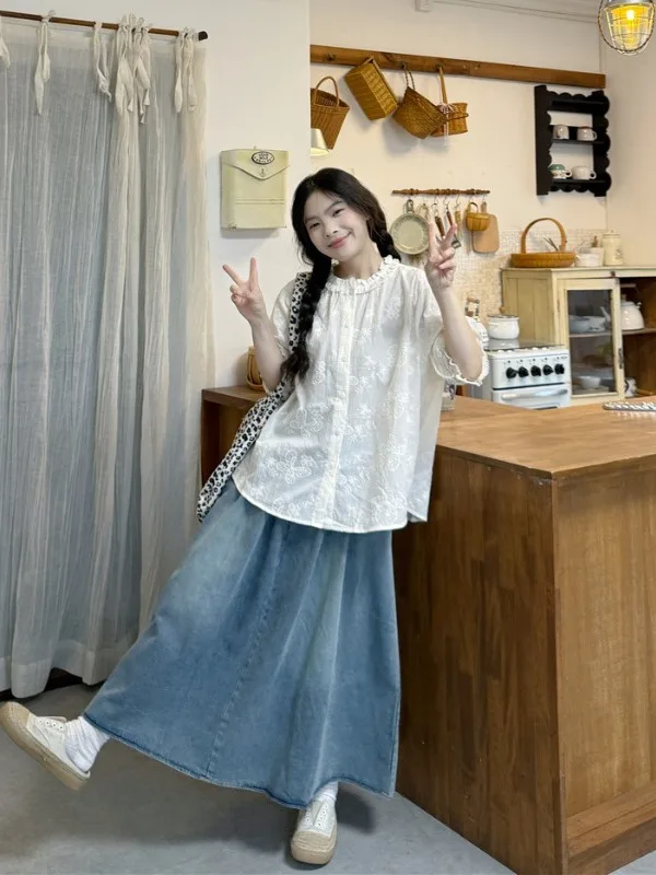 plus Size Women's Retro Japanese Style Short Sleeve Denim Shirt High Waist Skirt Set with Wood Grain Collar Summer New A...
plus Size Women's Retro Japanese Style Short Sleeve Denim Shirt High Waist Skirt Set with Wood Grain Collar Summer New A...