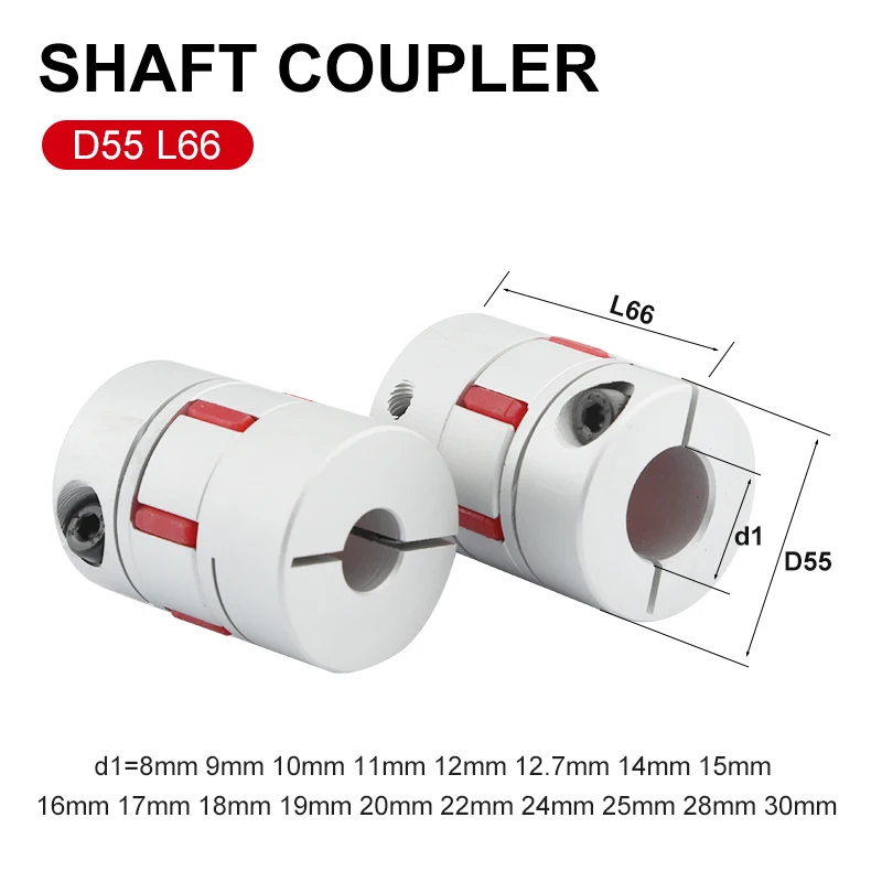 CNC Coupler D55 L66 Aluminum And Plum Flexible Shaft Coupling Motor Joint Solid Rubber Pad 12/12.7/14/20/22mm
CNC Coupler D55 L66 Aluminum And Plum Flexible Shaft Coupling Motor Joint Solid Rubber Pad 12/12.7/14/20/22mm