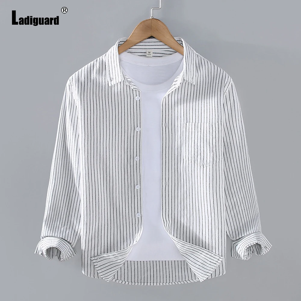 Men Long Sleeves Basic Linen Shirt Clothing 2023 harajuku Fashion Street Tops White Blue Stripes Blouse Mens Casual Daily Shirts
Men Long Sleeves Basic Linen Shirt Clothing 2023 harajuku Fashion Street Tops White Blue Stripes Blouse Mens Casual Daily Shirts