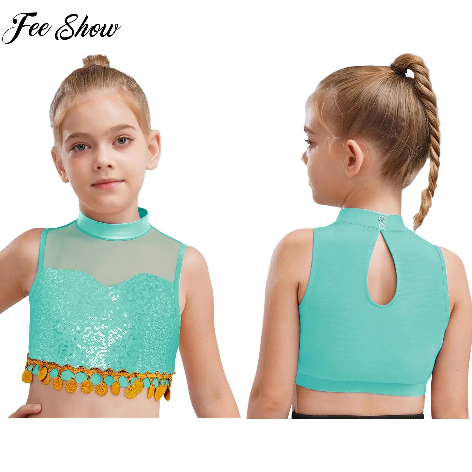 Children Girls Jazz Dance Tops Sleeveless Shiny Sequin Mesh Crop Top for Holiday Dance Party School Show Festival Performance
Children Girls Jazz Dance Tops Sleeveless Shiny Sequin Mesh Crop Top for Holiday Dance Party School Show Festival Performance