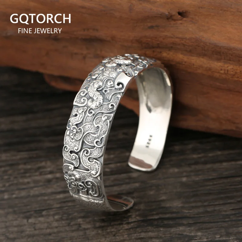 19MM Wide Cuff Bangles for Men Dragon Carved Ethnic Open Bangle 925 Sterling Silver Buddhism Jewelry
19MM Wide Cuff Bangles for Men Dragon Carved Ethnic Open Bangle 925 Sterling Silver Buddhism Jewelry