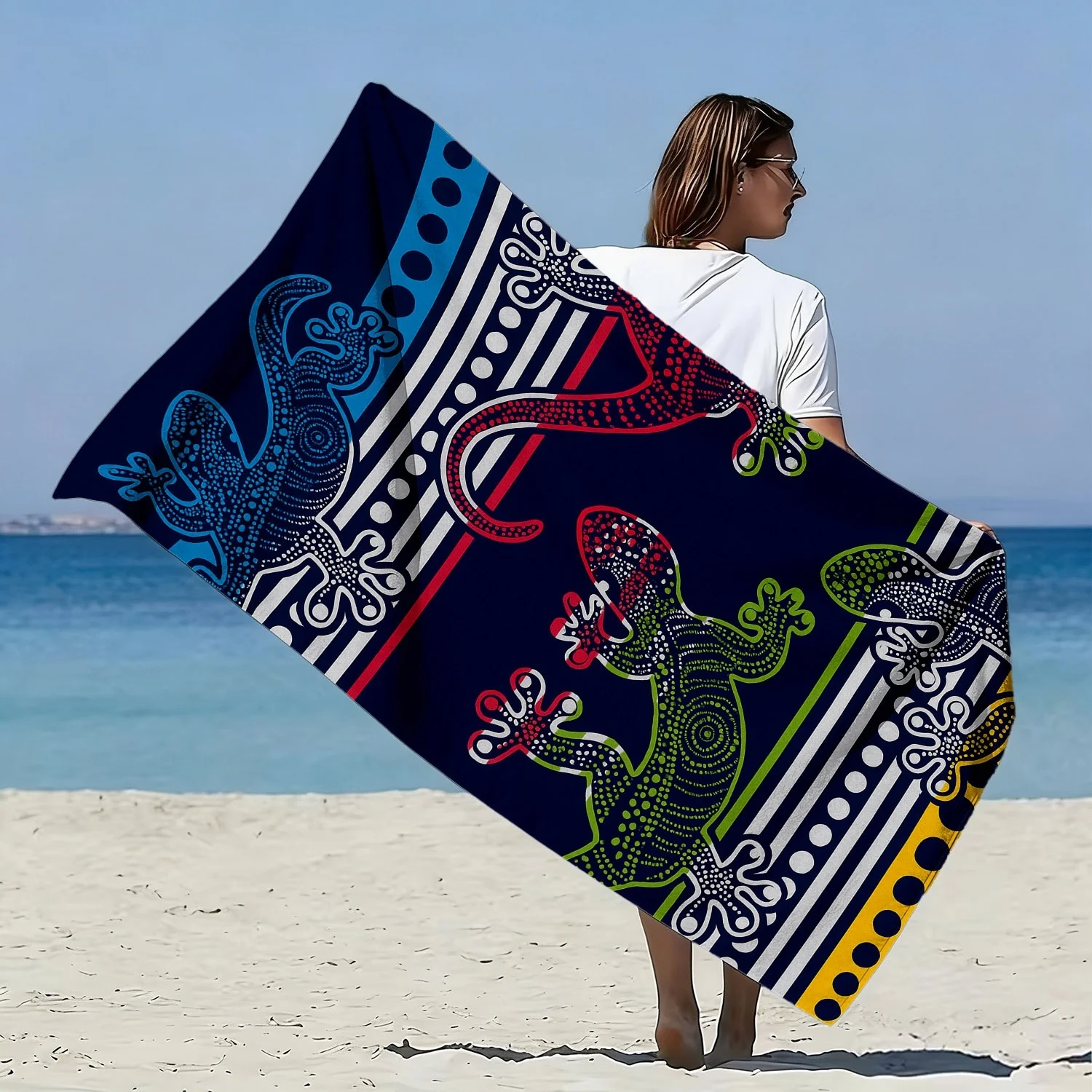 lizard theme with artistic style polyester microfiber beach towel is highly absorbent, suitable for swimming and beach outings
lizard theme with artistic style polyester microfiber beach towel is highly absorbent, suitable for swimming and beach outings