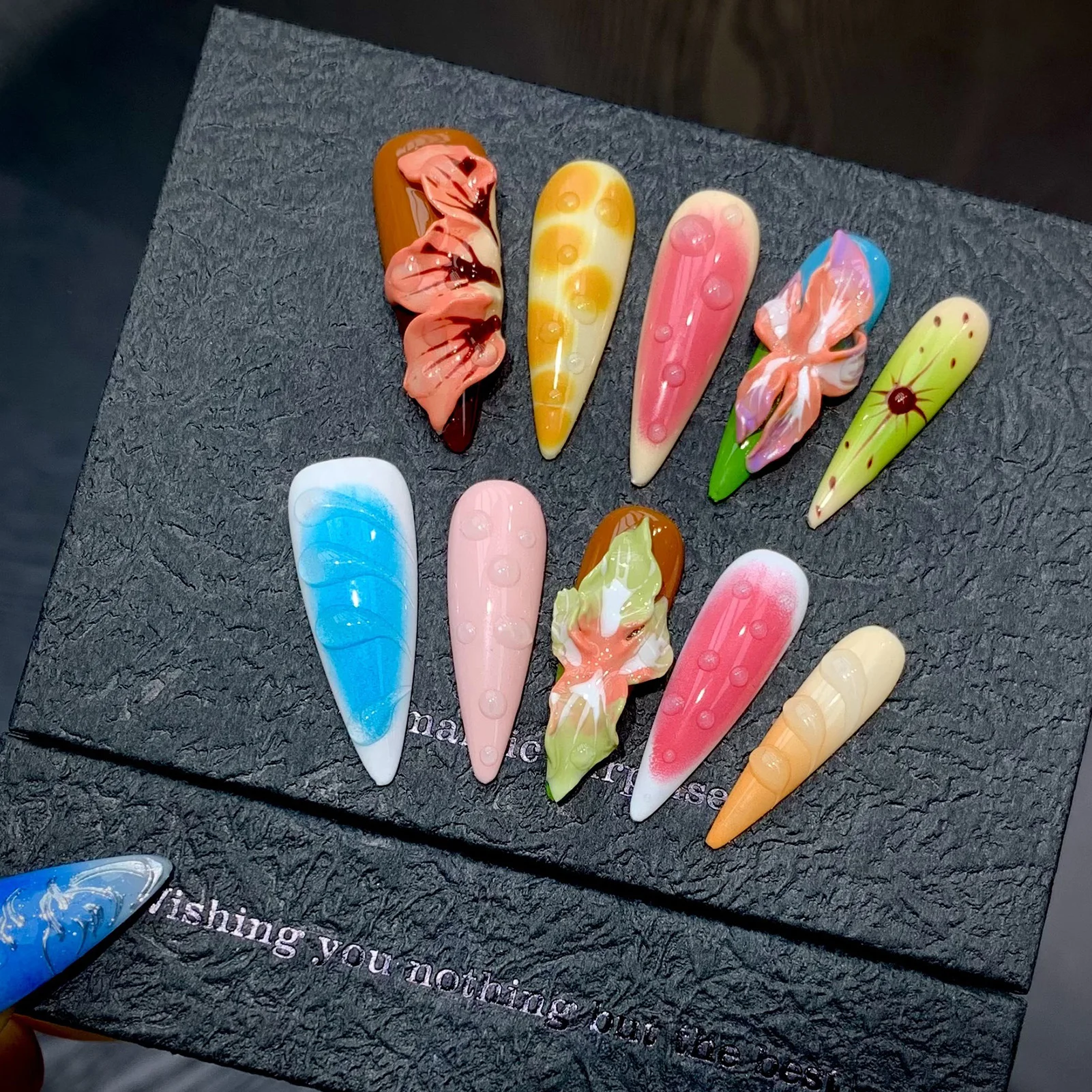 10pcs Colorful Long False Nails With 3D Flower Decor Dopamine Handmade Y2k Press On Nails Stiletto Almond Shape Blush Fake Nails
10pcs Colorful Long False Nails With 3D Flower Decor Dopamine Handmade Y2k Press On Nails Stiletto Almond Shape Blush Fake Nails