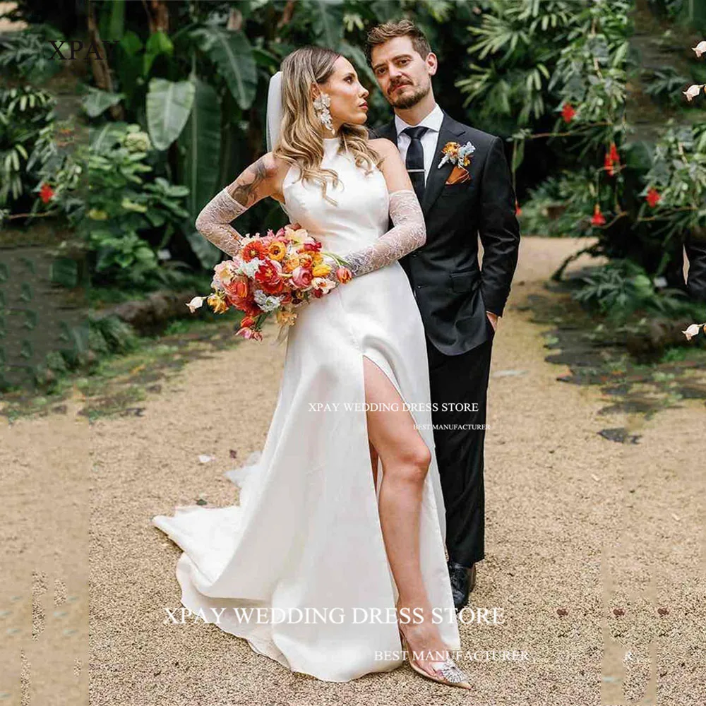 XPAY O Neck Chiffon Satin A line Wedding Dresses Open Back High Side Split Bridal Gowns Sleeveless Romantic vestidos de novia
XPAY O Neck Chiffon Satin A line Wedding Dresses Open Back High Side Split Bridal Gowns Sleeveless Romantic vestidos de novia