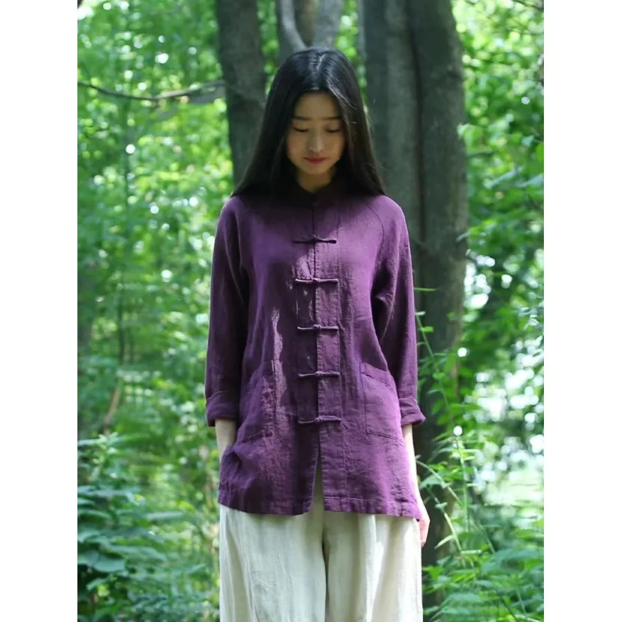 Retro Button-Up Stand Collar Linen irt Jaet Women's Autumn Art Zen Tea Clothing Tai Chi Cotton Linen Open Cardigan Top
Retro Button-Up Stand Collar Linen irt Jaet Women's Autumn Art Zen Tea Clothing Tai Chi Cotton Linen Open Cardigan Top