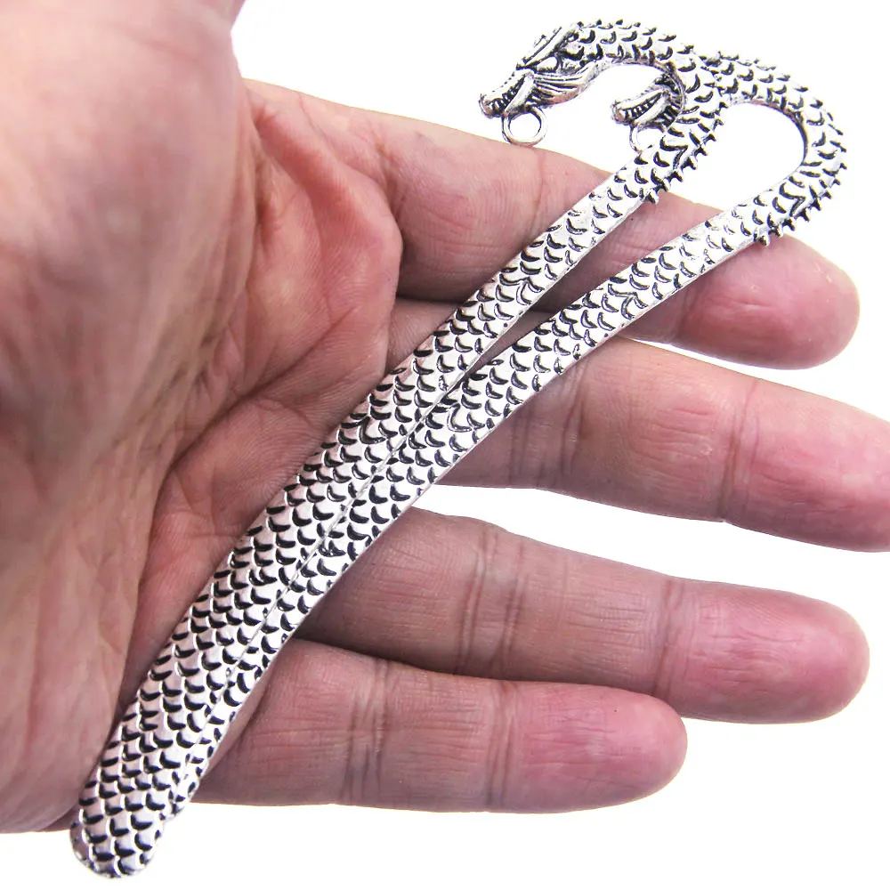100Pcs Antique Silver Tone Dragon Pattern Bookmarks With Hole For Books Reading 122mm
100Pcs Antique Silver Tone Dragon Pattern Bookmarks With Hole For Books Reading 122mm