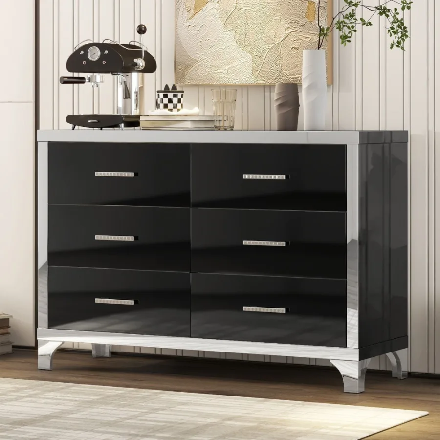 Elegant High Gloss Dresser with Metal Handle Mirrored Storage Cabinet with 6 Drawers for Bedroom Living Room
Elegant High Gloss Dresser with Metal Handle Mirrored Storage Cabinet with 6 Drawers for Bedroom Living Room