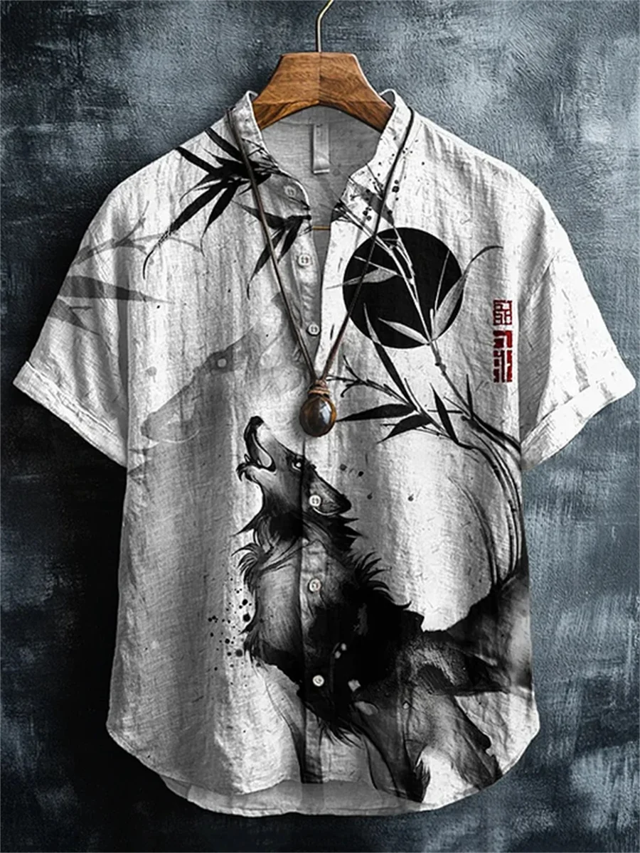 2026 New Men's Short-Sleeve Shirt with Ink Painting Wolf and Bamboo Print, Casual Collared Cardigan, Retro Trendy Men's Top
2026 New Men's Short-Sleeve Shirt with Ink Painting Wolf and Bamboo Print, Casual Collared Cardigan, Retro Trendy Men's Top