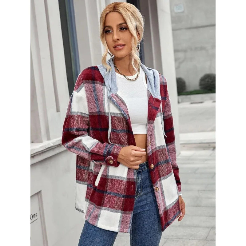 Cross Border Amazon Independent Station New Flannel Plaid Hooded Woolen Coat for Women
Cross Border Amazon Independent Station New Flannel Plaid Hooded Woolen Coat for Women
