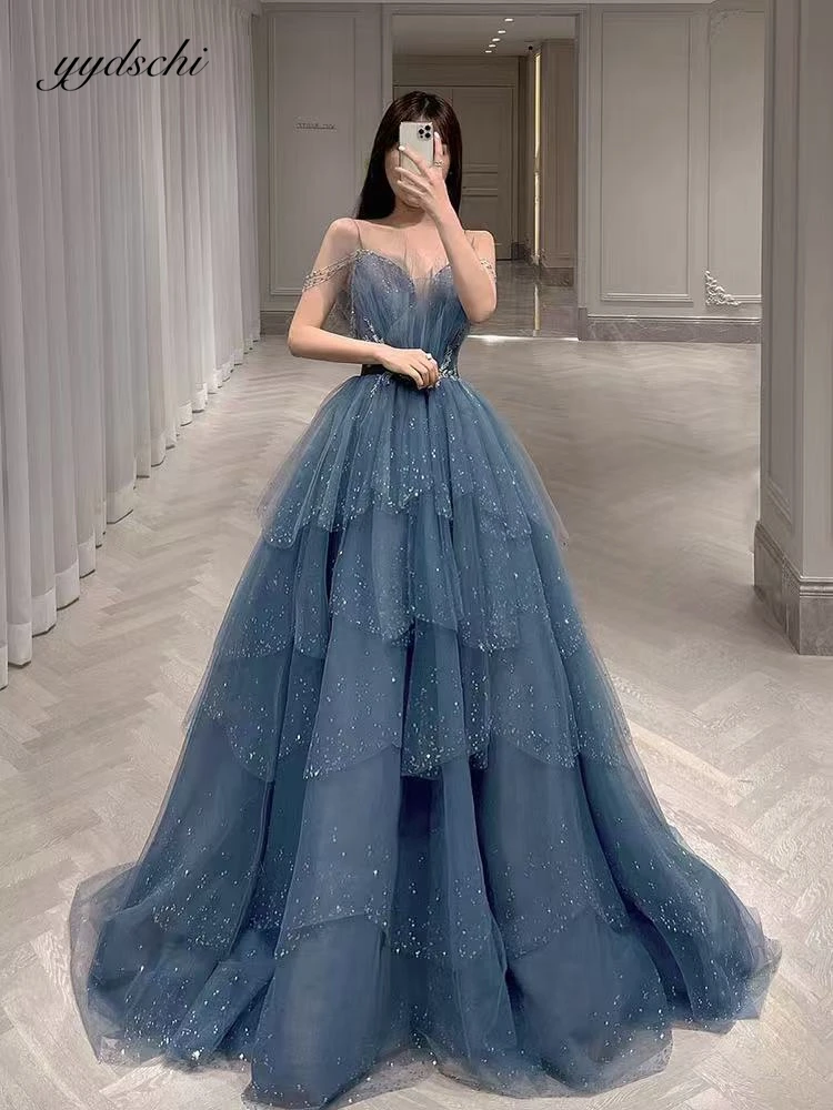 Customized Elegant Blue Straps Luxury Appliques Spaghetti A-Line Beaded Evening Dresses For Women 2025 Prom Dresses Party Dress
Customized Elegant Blue Straps Luxury Appliques Spaghetti A-Line Beaded Evening Dresses For Women 2025 Prom Dresses Party Dress