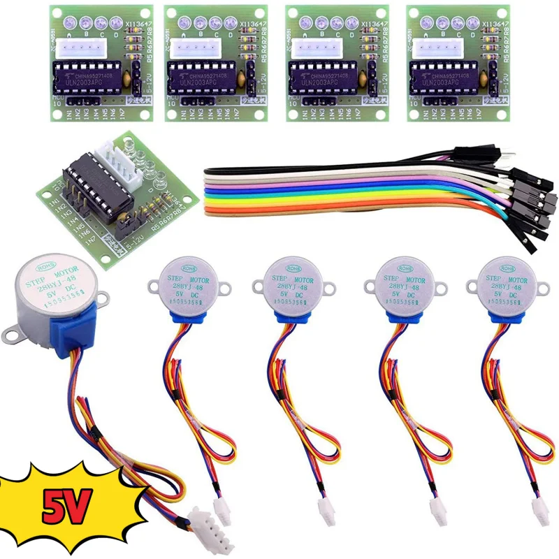 5 Sets 28BYJ-48 5V Stepper Motor with ULN2003 Driver Board Kit, 4-Phase 5-Wire LED Indicator, Easy Plug
5 Sets 28BYJ-48 5V Stepper Motor with ULN2003 Driver Board Kit, 4-Phase 5-Wire LED Indicator, Easy Plug