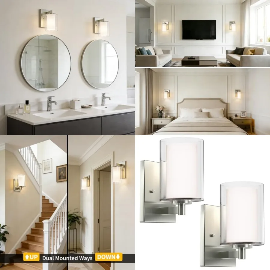 Wall Sconces Set of Two Modern Vanity Lights with Clear Shade Brushed Nickel Indoor Farmhouse Wall Light for Bathroom Living Ro
Wall Sconces Set of Two Modern Vanity Lights with Clear Shade Brushed Nickel Indoor Farmhouse Wall Light for Bathroom Living Ro