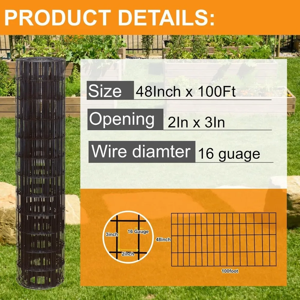 Забор из куриной проволоки с ПВХ покрытием размером 48 x 100 футов, сетка 2x3 дюйма для защиты сада и сеток для птицы
Забор из куриной проволоки с ПВХ покрытием размером 48 x 100 футов, сетка 2x3 дюйма для защиты сада и сеток для птицы
