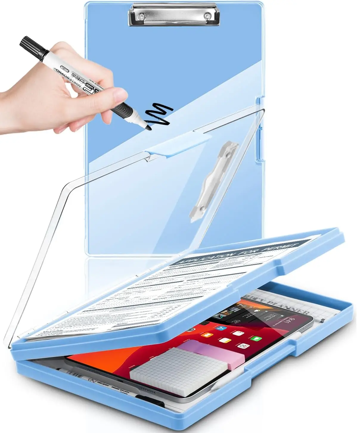 Heavy Duty Clipboard with Storage, Dry Erase Surface, Pen Holder, 8.5x11, Aqua Blue
Heavy Duty Clipboard with Storage, Dry Erase Surface, Pen Holder, 8.5x11, Aqua Blue