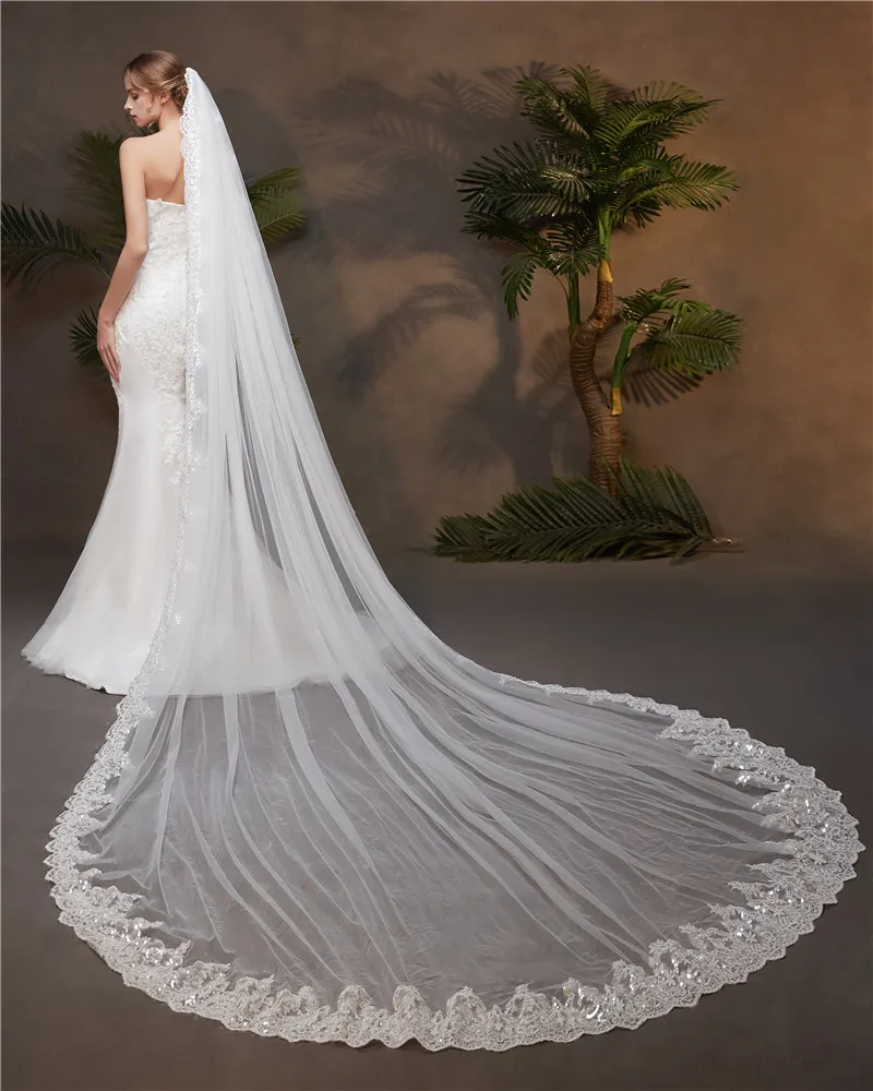 Hot Sale White/Ivory Beautiful Cathedral Sequins Lace Edge Wedding Veil With Comb Long Bridal Veil Mariage
Hot Sale White/Ivory Beautiful Cathedral Sequins Lace Edge Wedding Veil With Comb Long Bridal Veil Mariage
