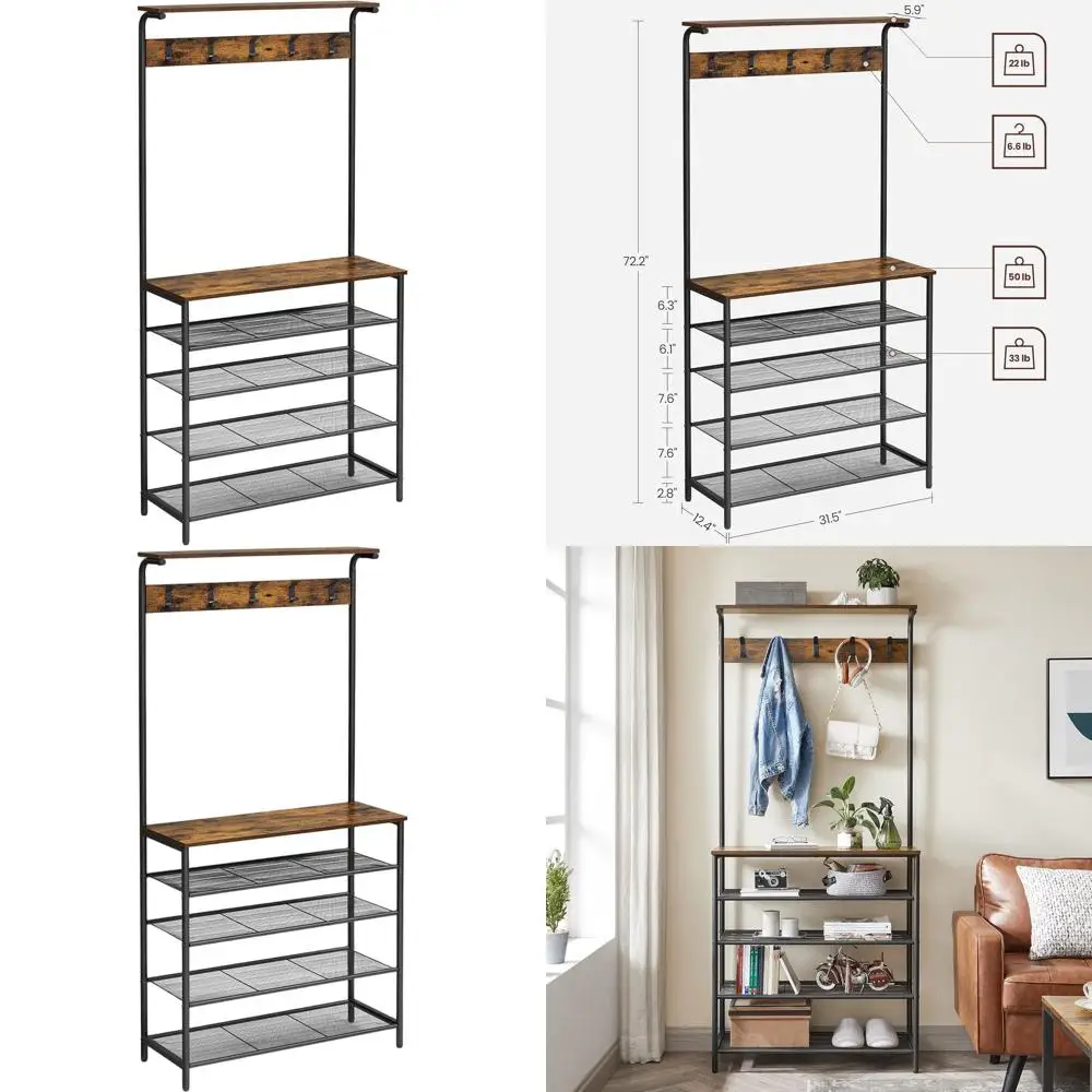 Shoe Bench with Coat Rack, 5-Tier Adjustable Shoe Storage, Dual Hooks, Top Shelf, Entryway Organizer for Hallway, Bedroom, Dorm
Shoe Bench with Coat Rack, 5-Tier Adjustable Shoe Storage, Dual Hooks, Top Shelf, Entryway Organizer for Hallway, Bedroom, Dorm