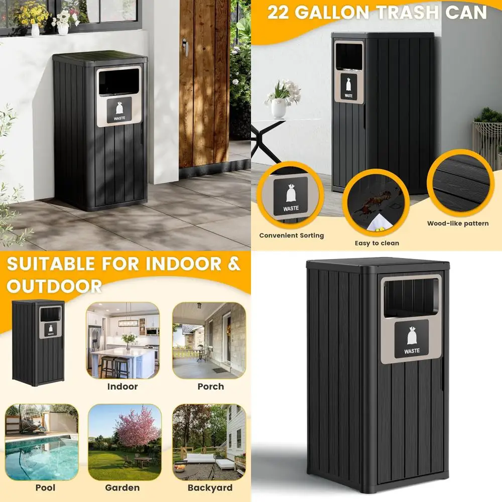 Black 22-Gallon Outdoor Patio Trash Bin - Waterproof Resin Waste Container for Garden Use
Black 22-Gallon Outdoor Patio Trash Bin - Waterproof Resin Waste Container for Garden Use