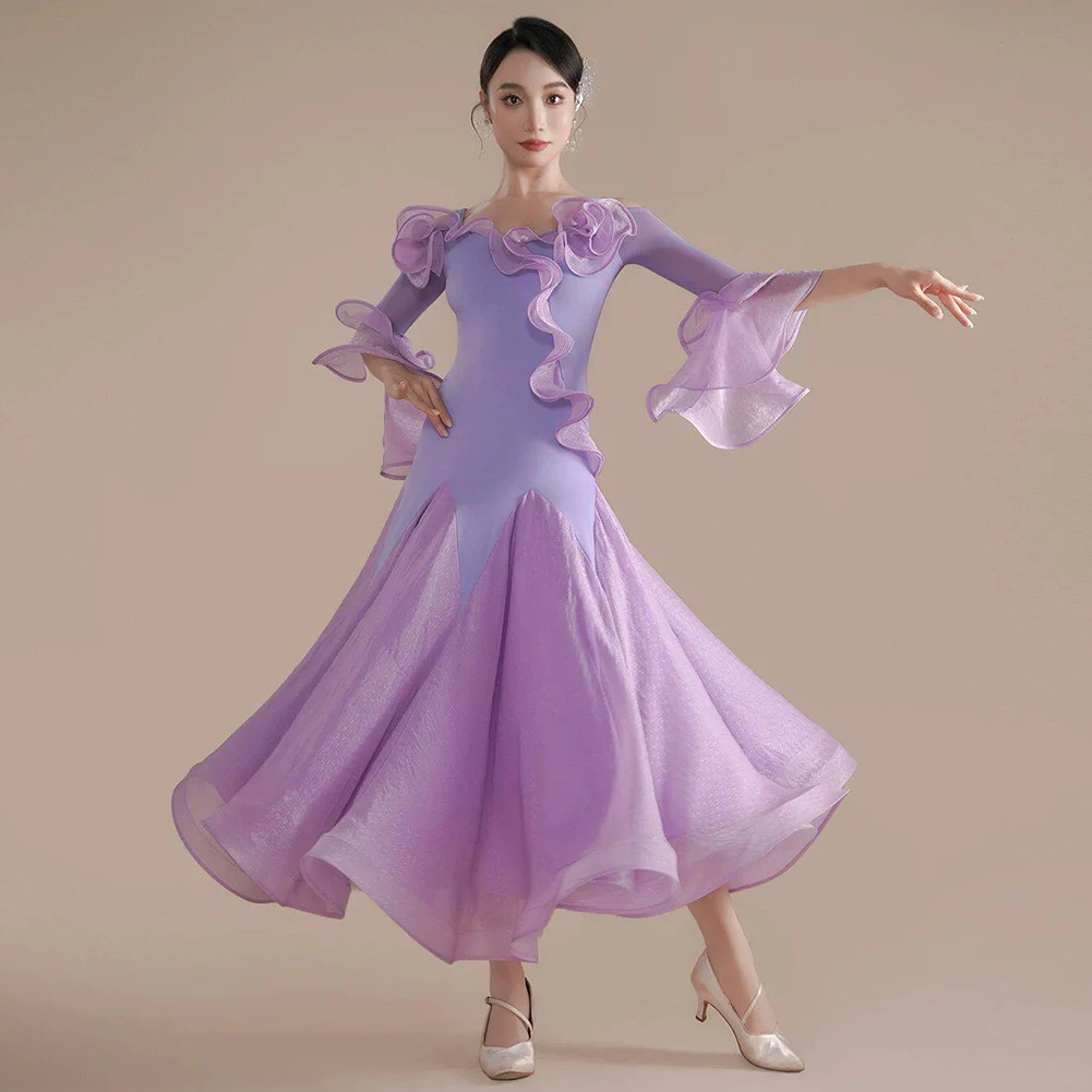High-End Ballroom Dress Purple Three-Dimensional Lace Daily Square Dance Light Red Brown New Bell Sleeve Black Ball Dress
High-End Ballroom Dress Purple Three-Dimensional Lace Daily Square Dance Light Red Brown New Bell Sleeve Black Ball Dress