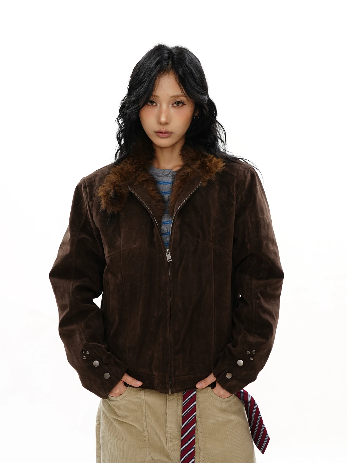 S3T5 Brown Suede Jaet Women's Retro American Harrington Collar ort Coat Warm Fce Lined Straight Cut Sle Zipper Closure
S3T5 Brown Suede Jaet Women's Retro American Harrington Collar ort Coat Warm Fce Lined Straight Cut Sle Zipper Closure