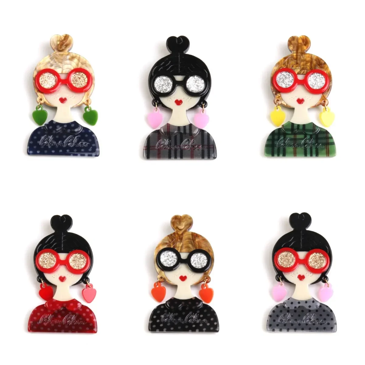 Hot Sale Fashion Acrylic Glasses Girl Brooch Bow Bun Hair Cute Girl With Heart Earrings Brooch Pin For Bag Clothing Decoration
Hot Sale Fashion Acrylic Glasses Girl Brooch Bow Bun Hair Cute Girl With Heart Earrings Brooch Pin For Bag Clothing Decoration