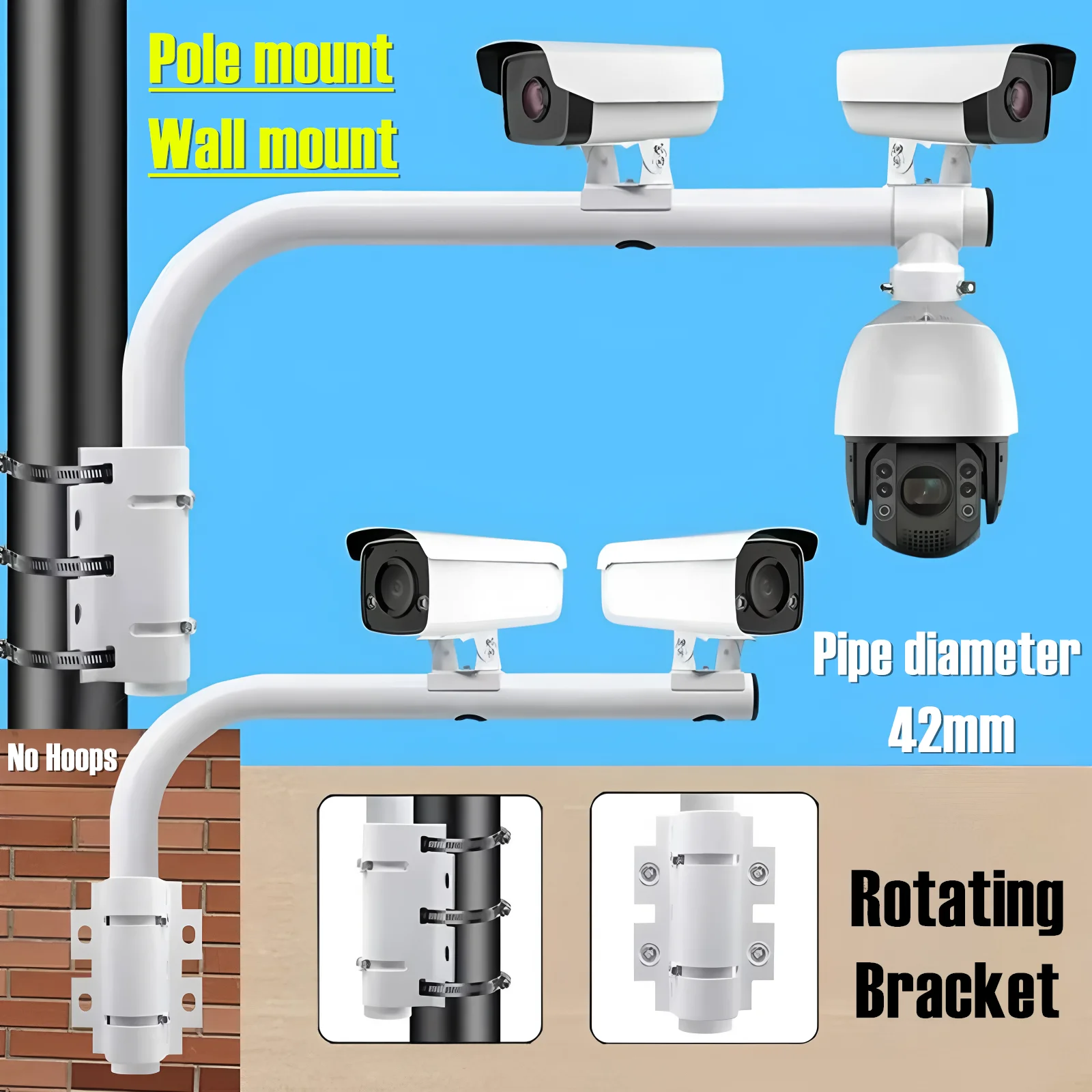 L-Shaped Security Double Camera Cross Arm Support Extended One Drag Two Gun Cams Post Wire Pole Holding Hoop Wall Mount Bracket 
L-Shaped Security Double Camera Cross Arm Support Extended One Drag Two Gun Cams Post Wire Pole Holding Hoop Wall Mount Bracket
