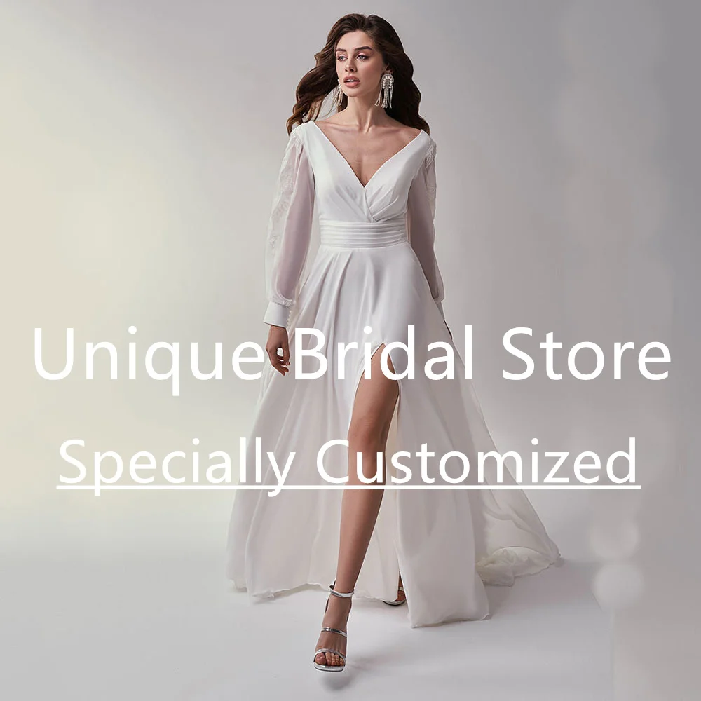 CustomizedWedding Dress For Women Bride Chiffon A-Line V-Neck Backless Covered Button High Split Long Sleeve Applique Vestido De
CustomizedWedding Dress For Women Bride Chiffon A-Line V-Neck Backless Covered Button High Split Long Sleeve Applique Vestido De