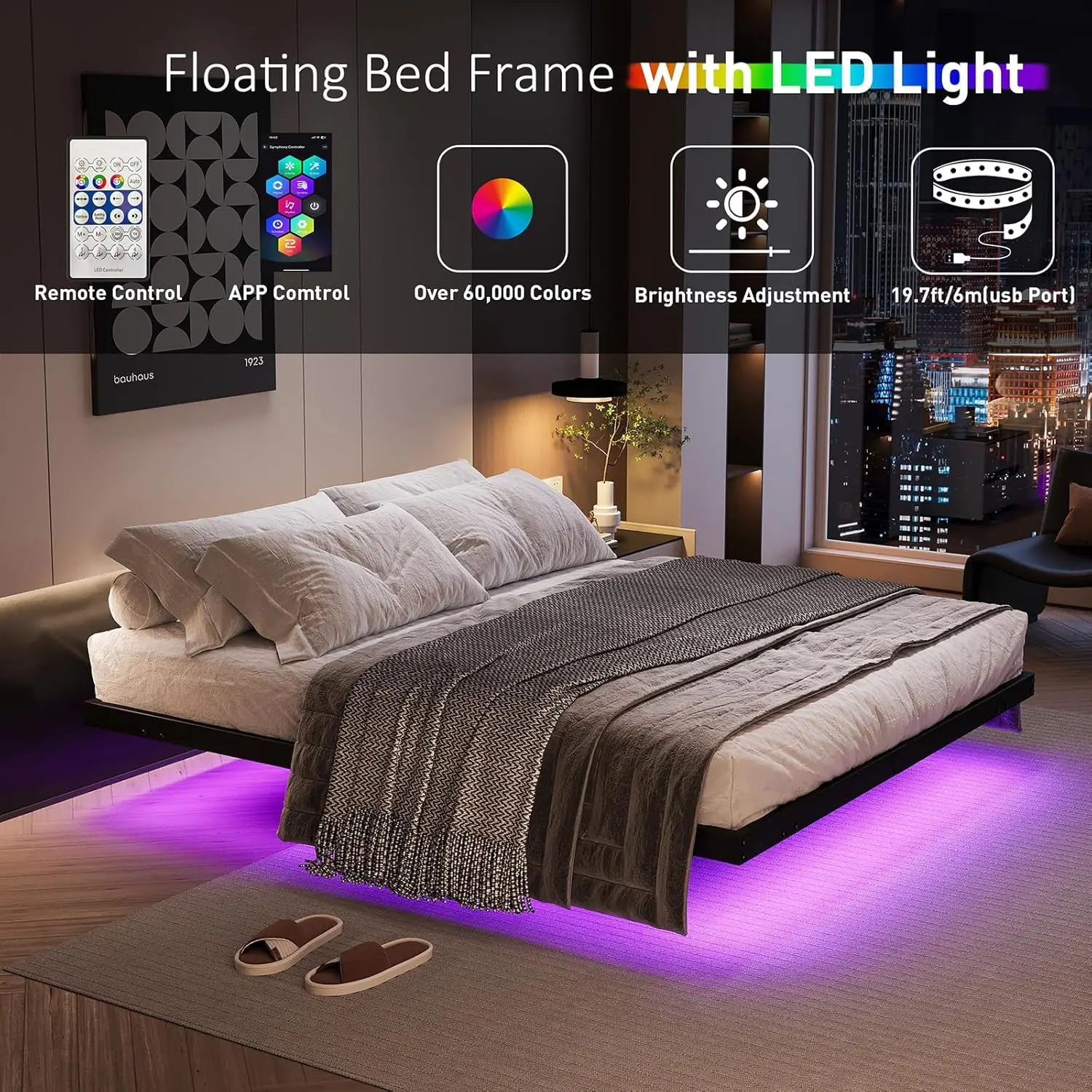 Floating Bed Frame With Led Lights And Charging Station, 10 H Queen Floating Bed Frame, Queen Platform Bed Frame, No Box Spring
Floating Bed Frame With Led Lights And Charging Station, 10 H Queen Floating Bed Frame, Queen Platform Bed Frame, No Box Spring