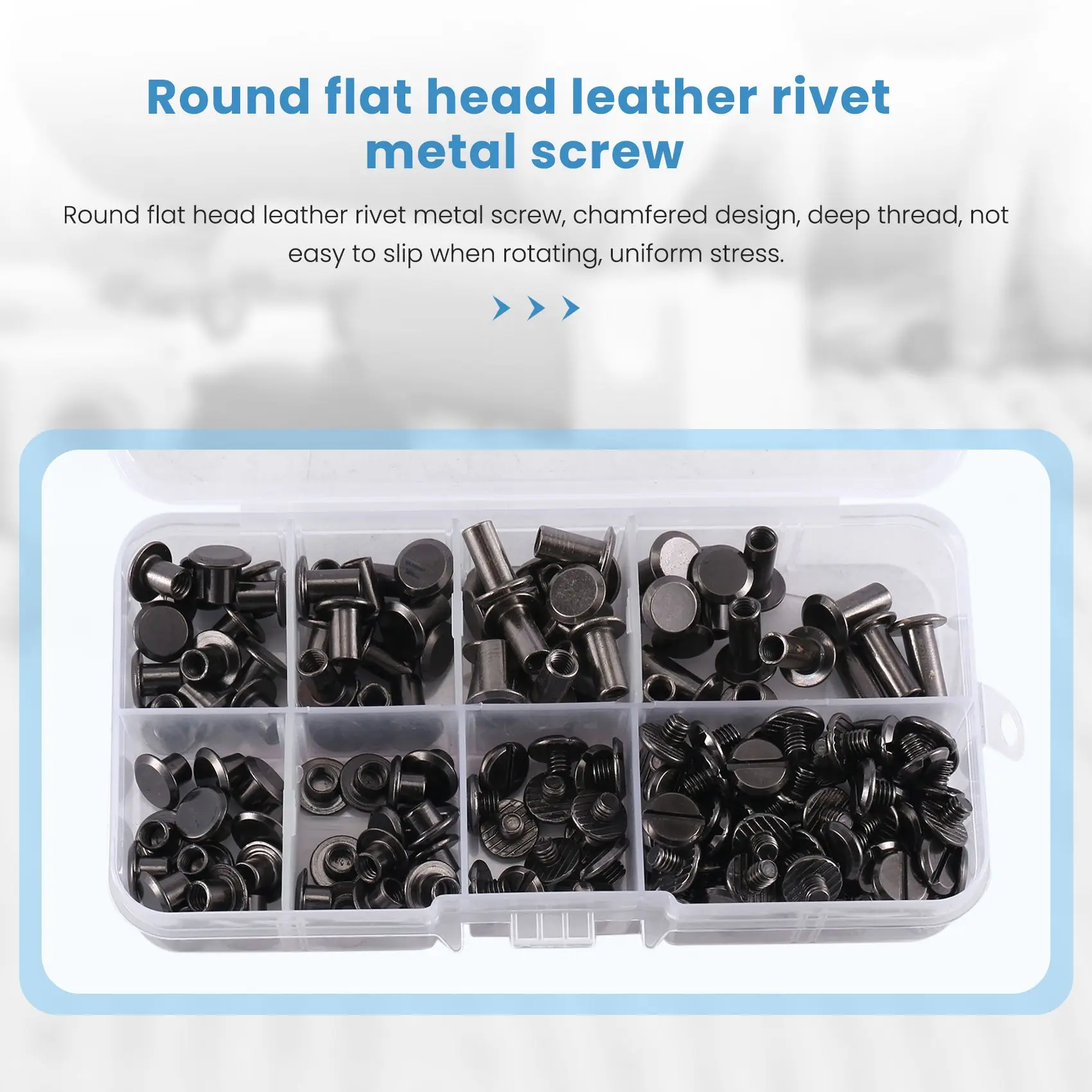 90 Sets Chicago Screws Assorted Kit, 6 Sizes Of Round Flat Head Leather Rivets Metal Screw Studs For DIY Leather Craft
90 Sets Chicago Screws Assorted Kit, 6 Sizes Of Round Flat Head Leather Rivets Metal Screw Studs For DIY Leather Craft