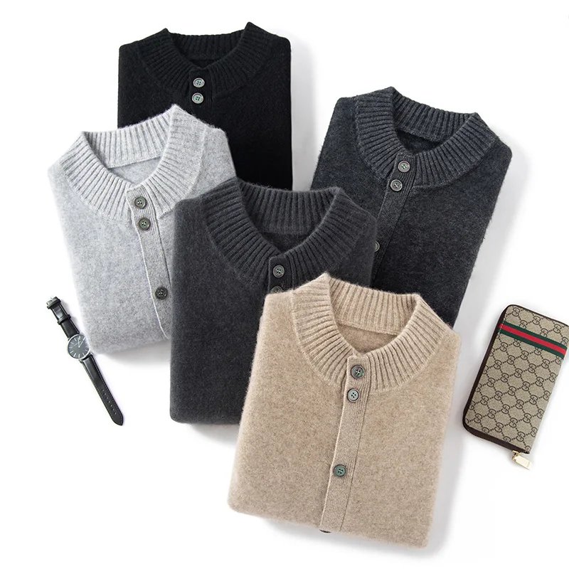 Autumn Winter New 100% Cashmere Cardigan Sweater Half High Collar Button Pocket Loose Versatile Men's Soild Knit Jacket High-end
Autumn Winter New 100% Cashmere Cardigan Sweater Half High Collar Button Pocket Loose Versatile Men's Soild Knit Jacket High-end