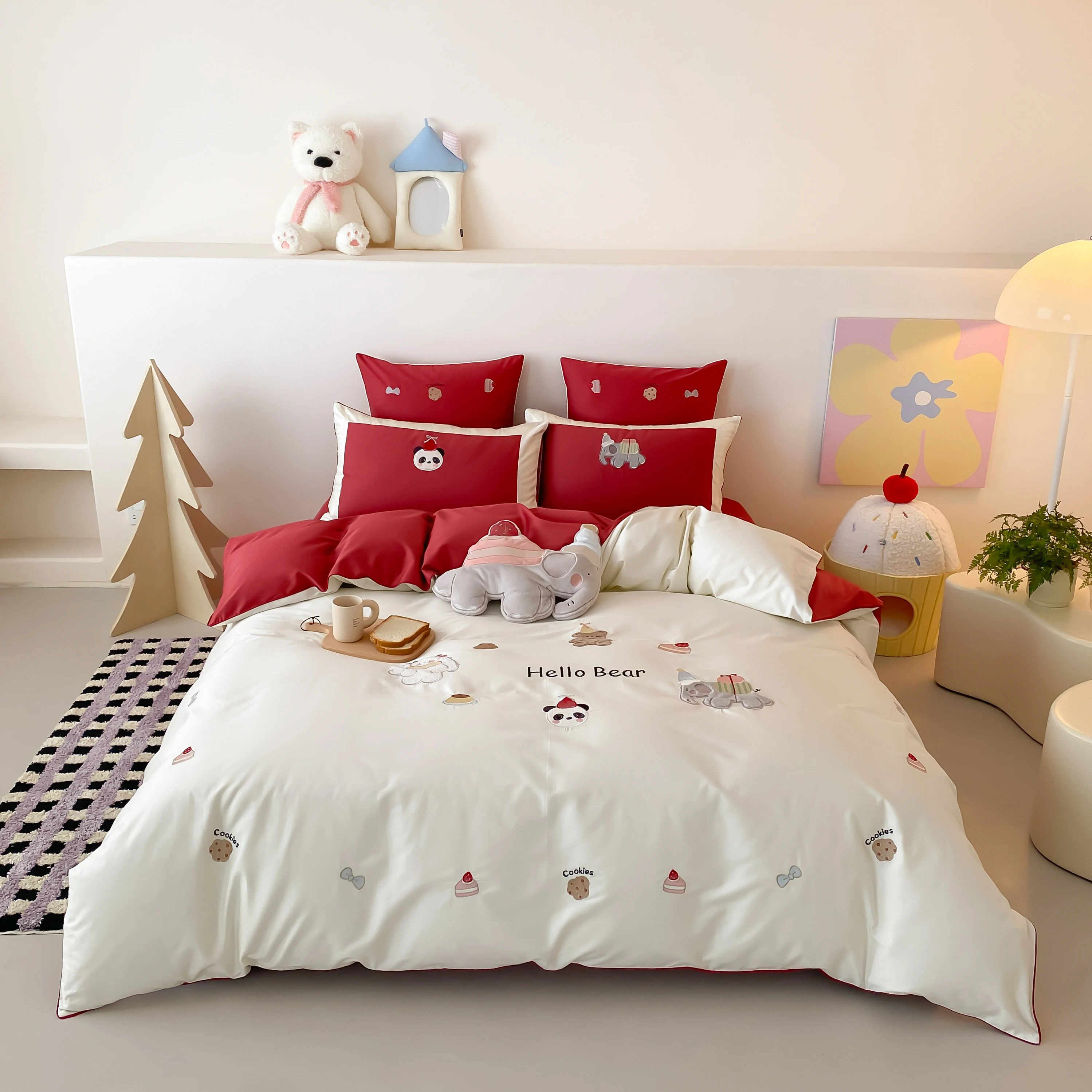 Hello Bear Embroidered 4-Piece Kids Bedding Set, Red White Contrast Color, Single Size, Duvet Cover with Flat Sheet
Hello Bear Embroidered 4-Piece Kids Bedding Set, Red White Contrast Color, Single Size, Duvet Cover with Flat Sheet
