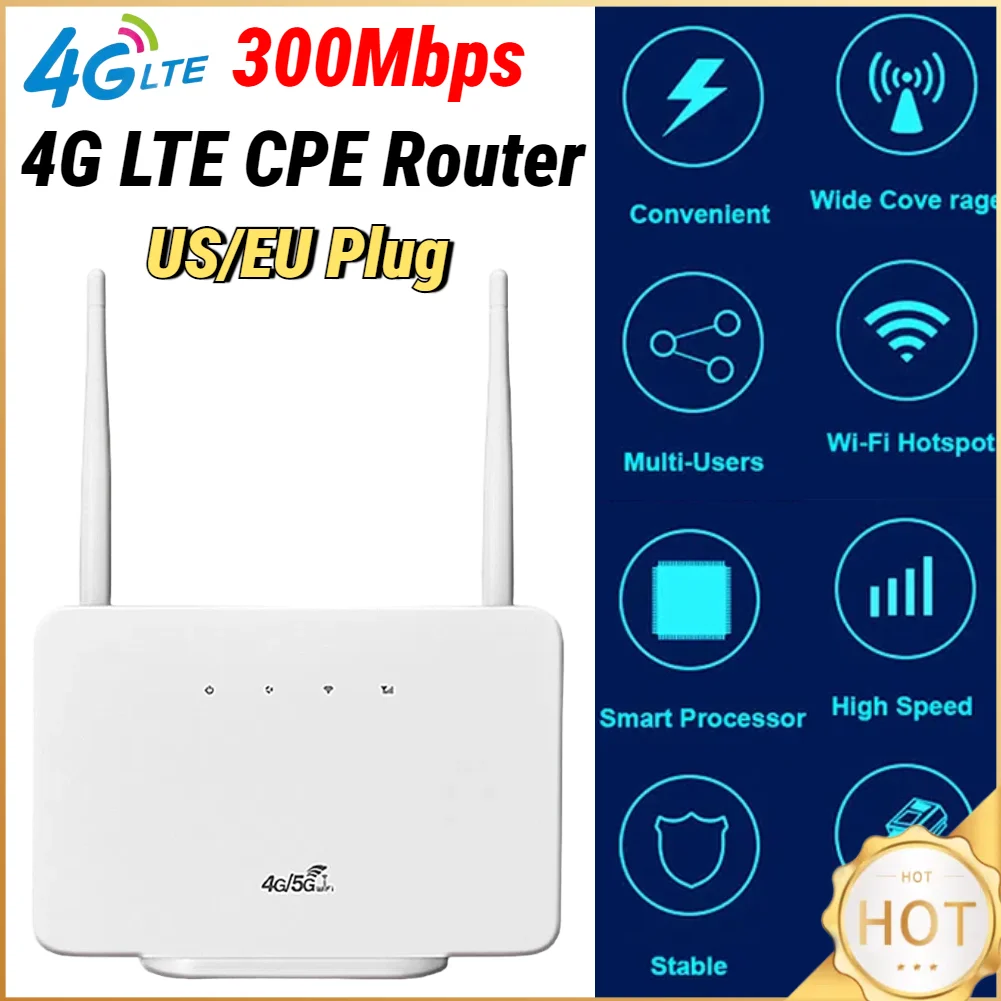 300Mbps 4G LTE CPE Router Modem Wireless Hotspot External Antenna with Sim Card Slot US Plug for Home Travel Work
300Mbps 4G LTE CPE Router Modem Wireless Hotspot External Antenna with Sim Card Slot US Plug for Home Travel Work